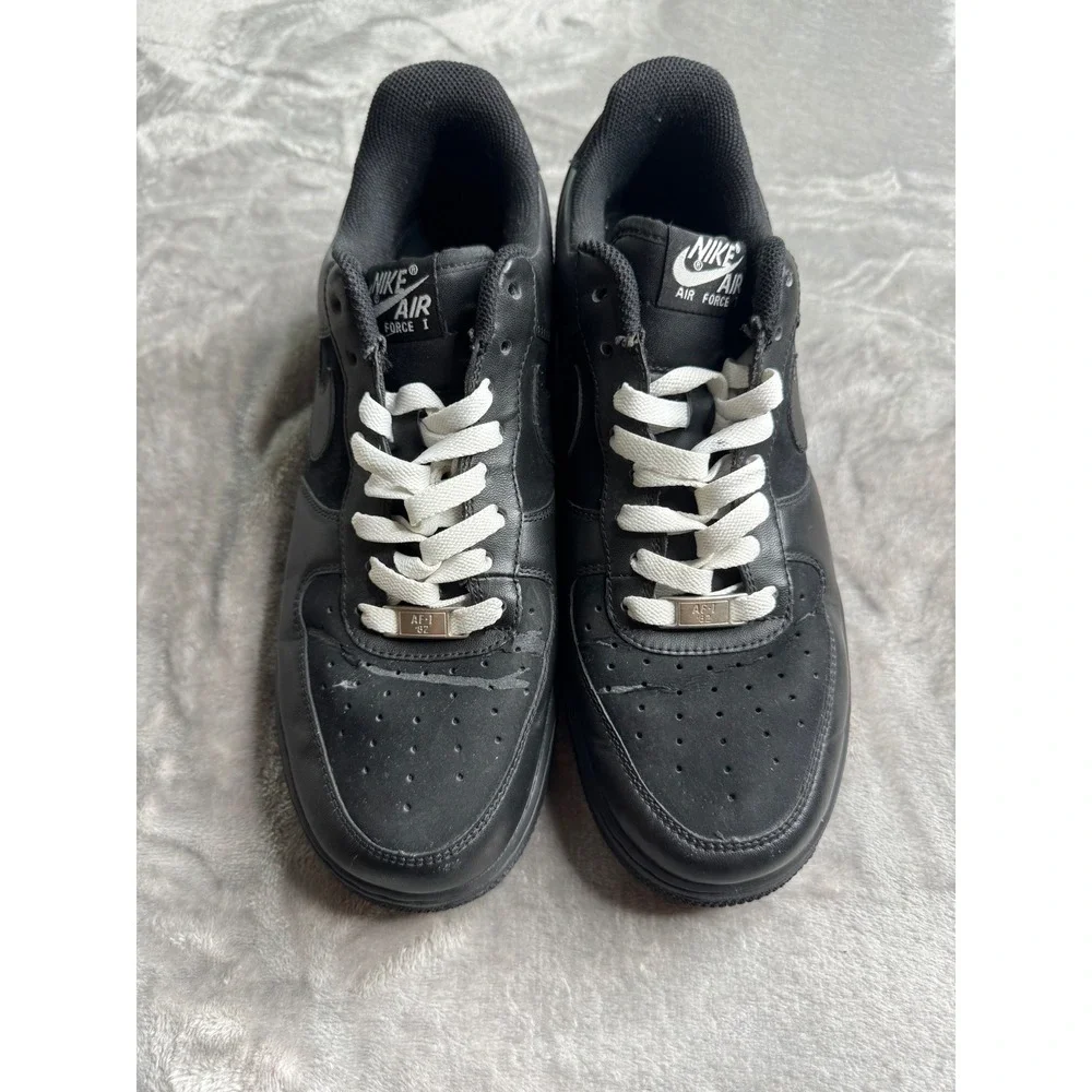Nike Air Force 1 Low 07 Mens Size 10 Black Leather Sneakers 315122-901 AF1
